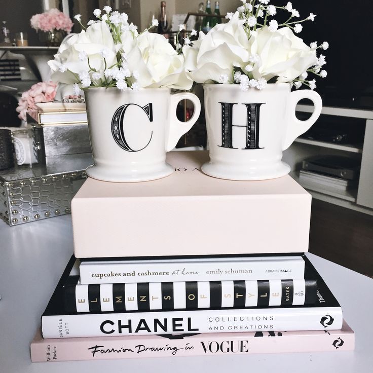 books and coffee cup flowers